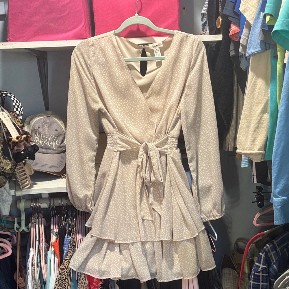 Japna Cream & White Leopard Print Dress